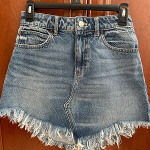 Free People Blue Denim Frayed Hem Skirt